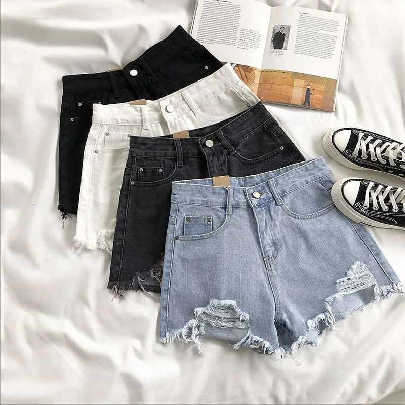 Amy Fashion - Casual High Waist Denim Shorts