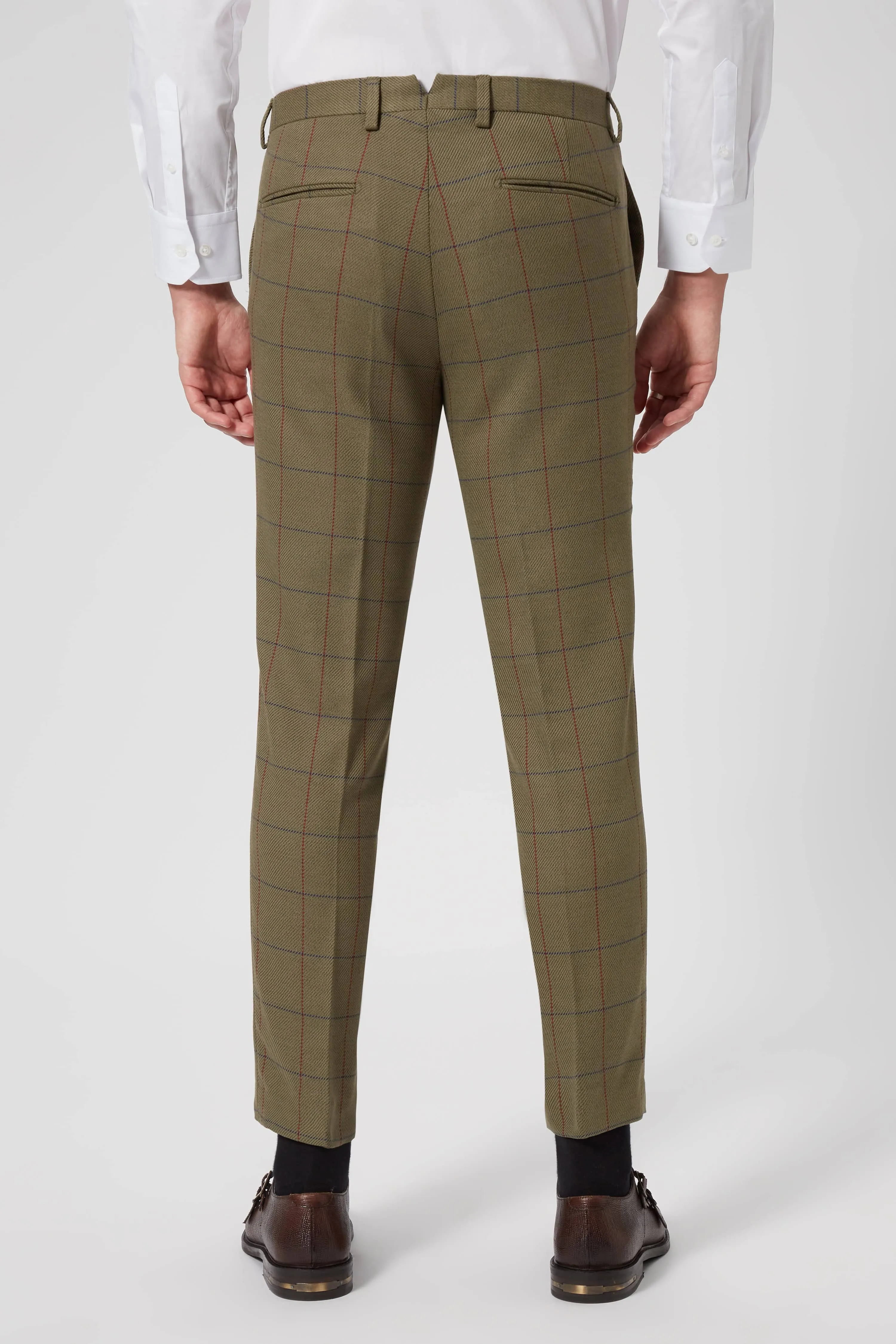 Beadon Slim Fit Khaki Check Tweed Suit - ARCHIVE