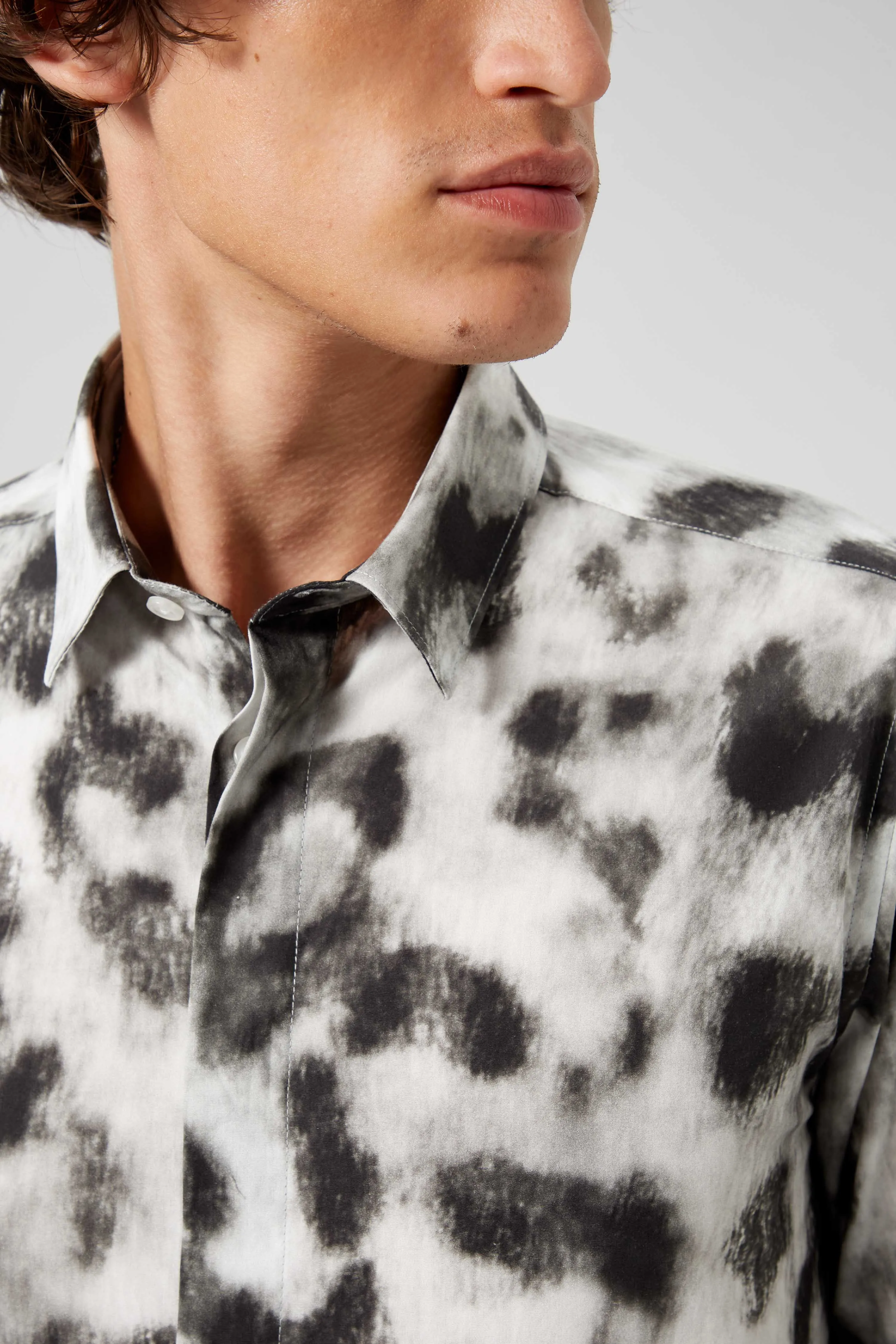 Burgess Skinny Fit Black Leopard Print Cotton Shirt - ARCHIVE