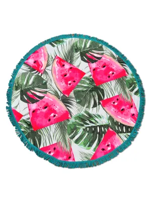 Circular Beach Towel - Watermelon & Monstera Leaves