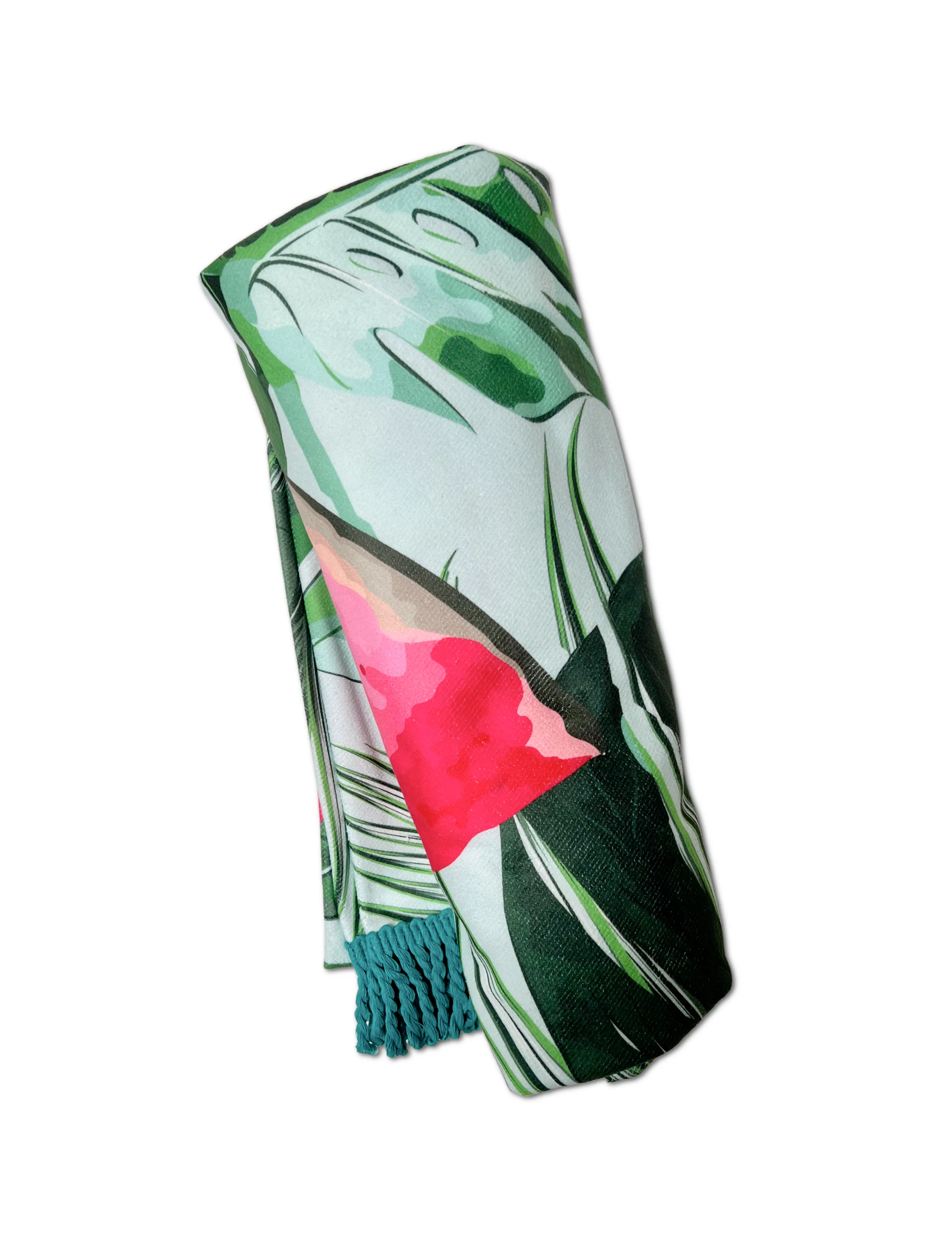 Circular Beach Towel - Watermelon & Monstera Leaves