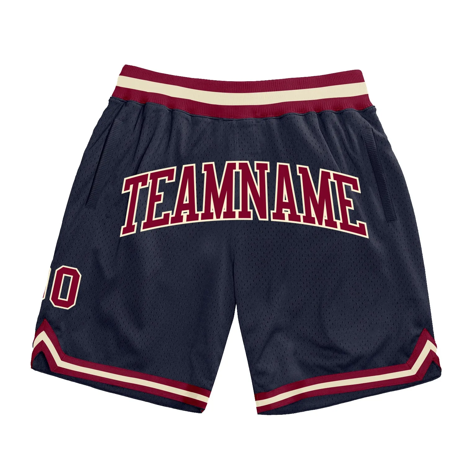 Custom Navy Maroon-Cream Authentic Throwback Basketball Shorts