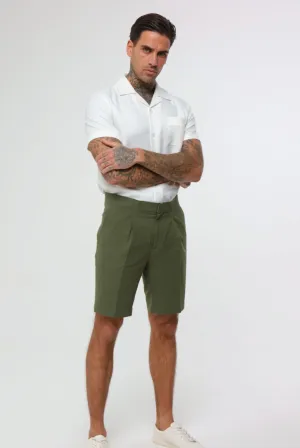 DECORATE Cotton Linen Blend Shorts in Green