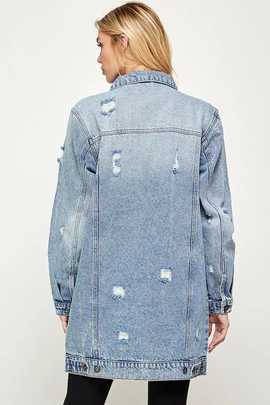 Heather Denim 3/4 Denim Jacket