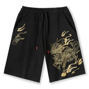 Men's Dragon Embroidered Cotton Shorts