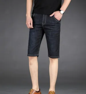 Mens Mid Length Black Denim Slim Fit Shorts