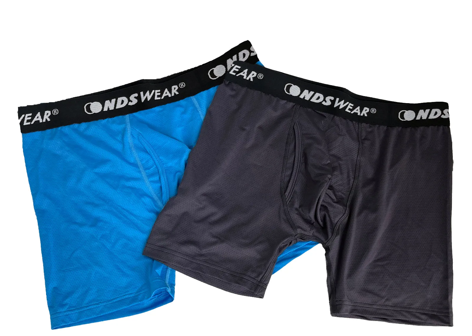 NDS Wear Mens Sport Mesh Boxer-Brief Fly Front 2 Pack Black & Blue