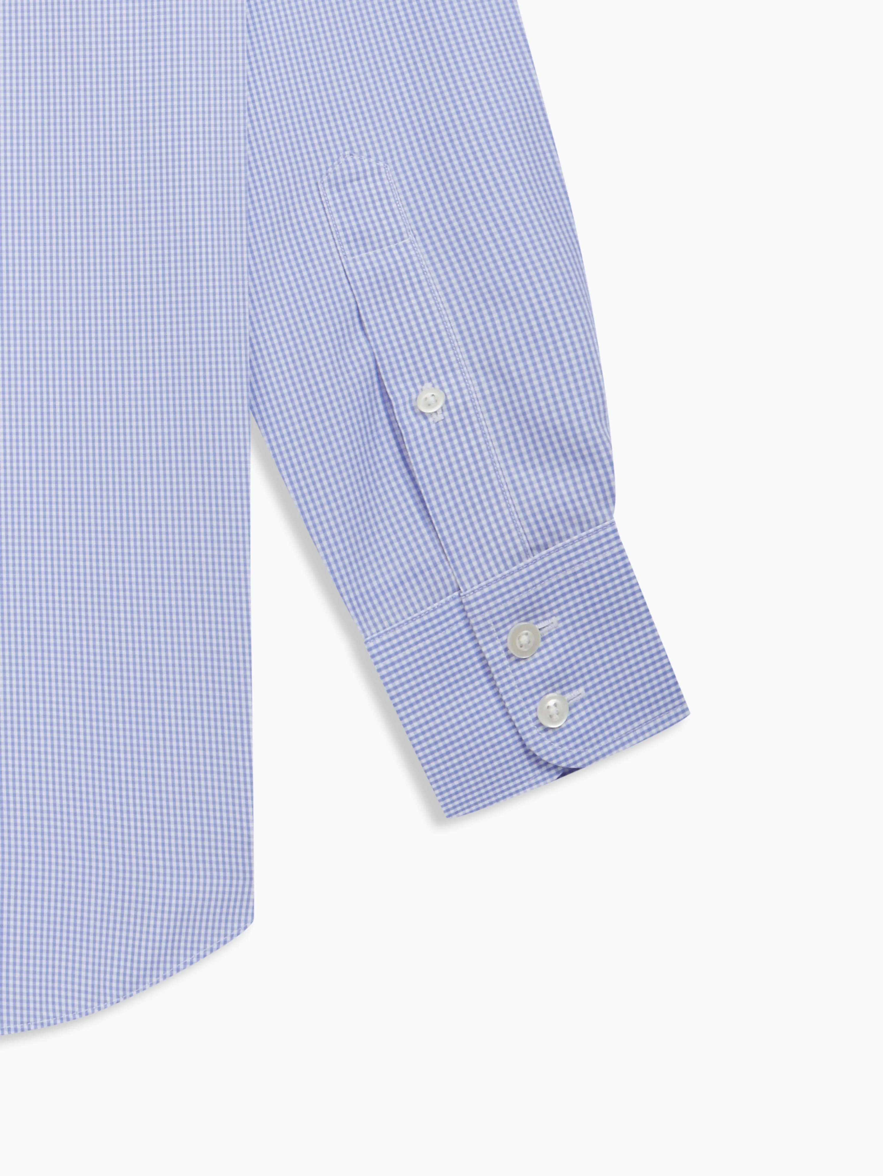 Non-Iron Light Blue Mini Gingham Poplin Slim Fit Single Cuff Classic Collar Shirt