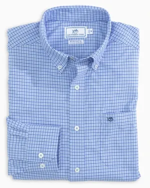 Southern Tide Men's Minicheck Brrr Intercoastal Performance Sport Shirt / Over Sea Blue