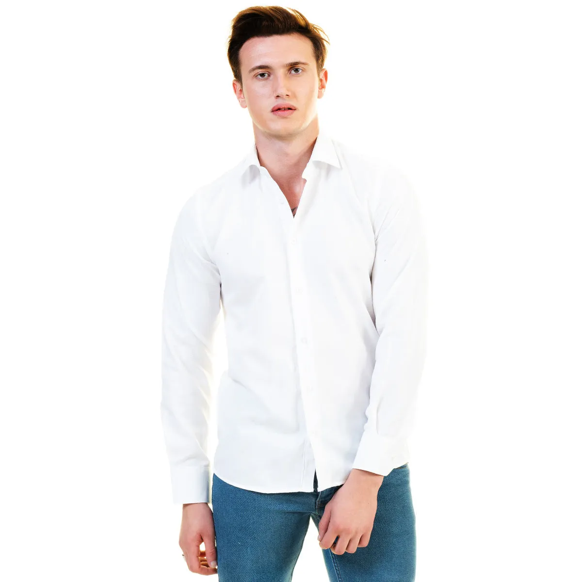 White Slim Fit Designer Dress Shirt - Tailored Cotton